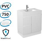 750x460x880mm Bathroom Vanity Kickboard White PVC Ceramic Top /Poly top Freestanding Left Hand Side Drawers Polyurethane Cabinet