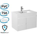 750x460x550mm Bathroom Vanity Wall Hung Cabinet Thin Ceramic Top/Poly Top with Left Side Drawers PVC White