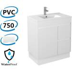 750x460x880mm Bathroom Vanity Ceramic Top / Poly Top Freestanding Kick-board White PVC Right Hand Side Drawers Polyurethane Cabinet