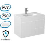 750x460x550mm Bathroom Vanity Wall Hung Cabinet Thin Ceramic Top/Poly Top with Right Side Drawers PVC White