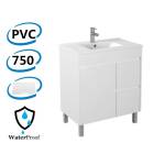 750x460x880mm Bathroom Vanity Thin Ceramic Top/Poly Top White Polyurethane PVC Freestanding Right Side Drawers