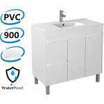 900x460x880mm Bathroom Vanity Thin Ceramic Top / Poly Top Freestanding Left Side Drawers White PVC Polyurethane