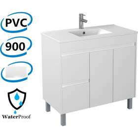 Bathroom Vanity Thin Ceramic Top / Poly Top Freestanding Left Side Drawers White PVC Polyurethane