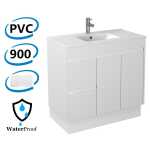 900x460x880mm Bathroom Vanity on Kickboard White PVC Thin Ceramic Top/Poly Top Left Hand Side Drawers Polyurethane Cabinet