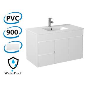 900x460x550mm Bathroom Vanity Thin Ceramic Top/Poly Top Polyurethane White PVC Left Hand Side Drawers Cabinet
