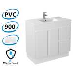 900x460x880mm Bathroom Vanity on Kickboard White PVC Thin Ceramic Top/Poly Top Right Hand Side Drawers Polyurethane Cabinet