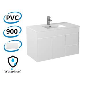 900x460x550mm Bathroom Vanity Thin Ceramic Top/Poly Top Polyurethane White PVC Right Hand Side Drawers Cabinet