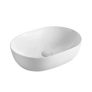 490*355*130mm Oval Above Counter Gloss White Ceramic Basin Ultra Slim