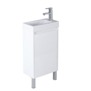 450x250x880mm Freestanding Narrow Bathroom Vanity with Poly Top Left Hand Hinge Polyurethane White PVC