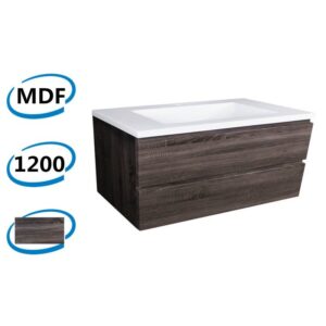 1200x460x540mm Wall Hung Bathroom Vanity Ceramic / Poly Top DARK Grey Wood Grain PVC Vacuum Filmed MDF Board