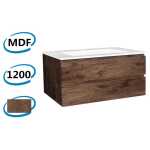 1200x460x540mm Wall Hung Bathroom Vanity Dark Oak Wood Grain PVC Vacuum Filmed Double Drawers Ceramic/Poly Top