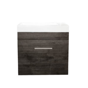 500x250x520mm Wall Hung Bathroom Vanity with Poly Top DARK GREY Wood Grain One Tap Hole