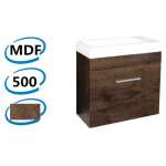 500x250x520mm Wall Hung Bathroom Vanity with Poly Top DARK Oak Wood Grain One Tap Hole