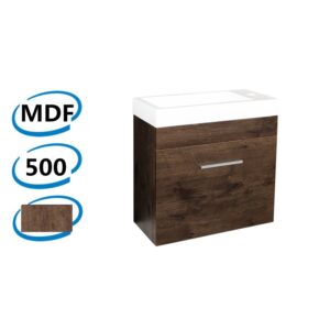 500x250x520mm Wall Hung Bathroom Vanity with Poly Top DARK Oak Wood Grain One Tap Hole