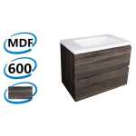 600x460x540mm Wall Hung Bathroom Vanity Ceramic / Poly Top DARK Grey Wood Grain PVC Vacuum Filmed MDF Board