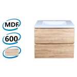 600x460x540mm Wall Hung Bathroom Vanity Ceramic / Poly Top Wood Grain White Oak PVC Filmed MDF Board