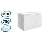 750x460x540mm Wall Hung Bathroom Vanity Matt White PVC Vacuum Filmed Double Drawers Ceramic/Poly Top