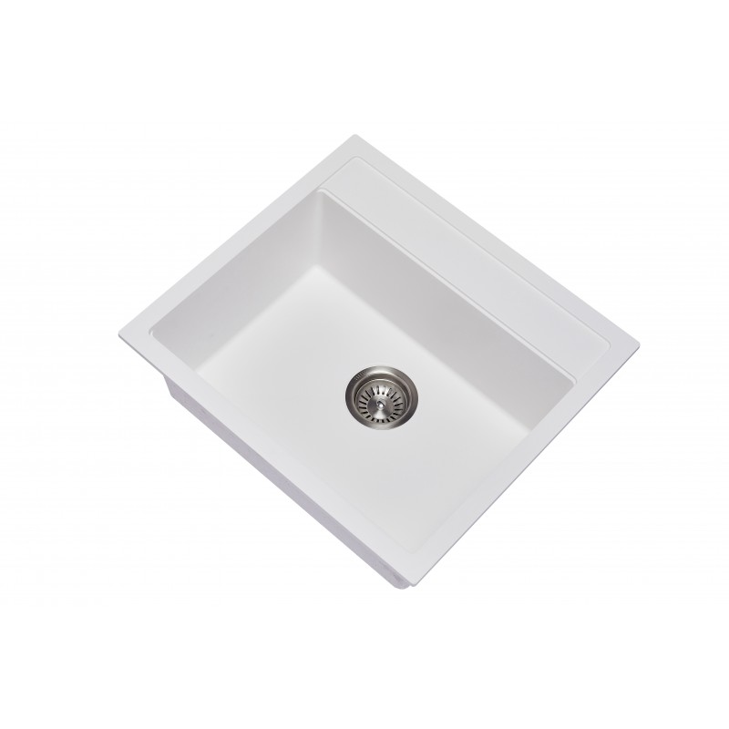 560 x 510 x 200mm Carysil White Single Bowl Granite Top/Flush/Under Mount Kitchen/Laundry Sink