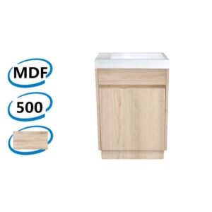 500x250x850mm Bathroom Vanity White Oak Wood Grain Cabinet Poly Top Kickboard Freestanding PVC Filmed Floor Mini