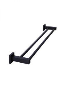 MEIR 600mm Square Double Matte Black Towel Rail (MR01)