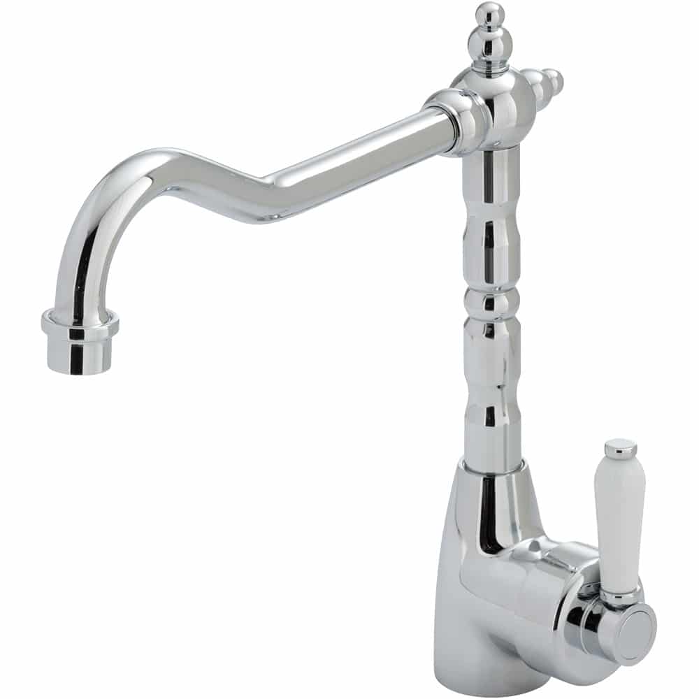 Fienza Eleanor Shepherds Crook Sink Mixer, Chrome / Ceramic