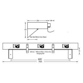 ML982 Utility Shelf with Holders, Hooks & Rail Drawing