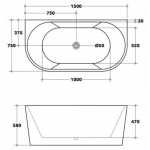 1500x750x580mm Elivia Bathtub Back to Wall Freestanding Acrylic MATT White Bath tub NO OVERFLOW
