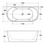 1700x800x580mm Ovia Bathtub Back to Wall Freestanding Acrylic MATT White Bath tub NO OVERFLOW