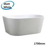 1700x800x580mm Ovia Bathtub Back to Wall Freestanding Acrylic MATT White Bath tub NO OVERFLOW