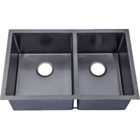 Black Double Bowl Kitchen Sink Handmade 760x440mm