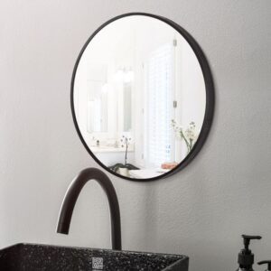 600x600x40mm Black Aluminum Framed Round Bathroom Wall Mirror with Brackets