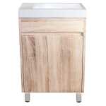 500x250x830mm Mini Bathroom Vanity White Oak Wood Grain Poly Top PVC Filmed Floor Freestanding Narrow