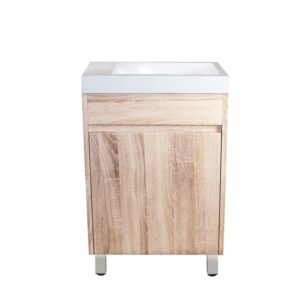 500x250x830mm Mini Bathroom Vanity White Oak Wood Grain Poly Top PVC Filmed Floor Freestanding Narrow