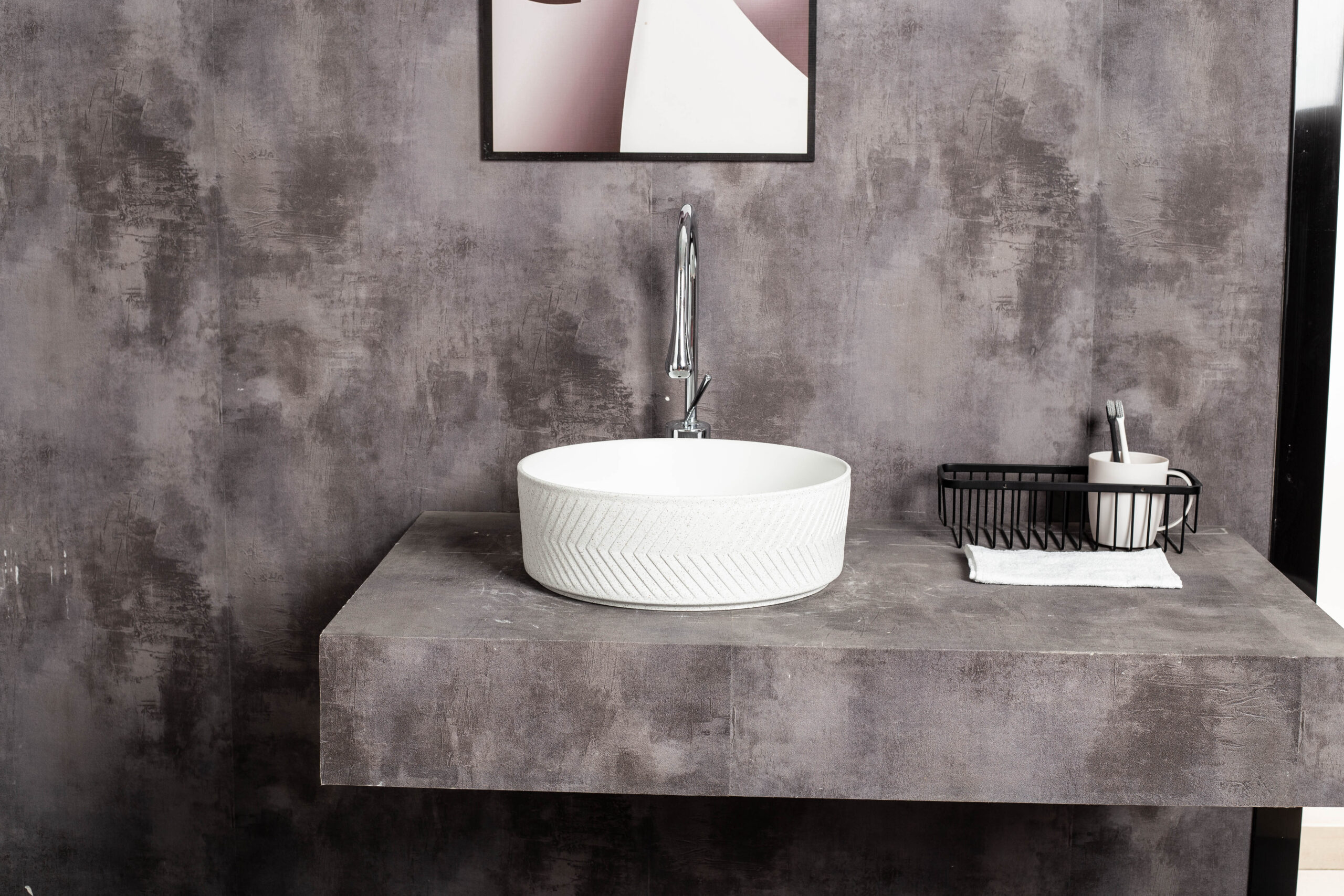 Ovia Art Achilles Matt White Textured Above Counter Basin 360mm