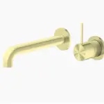 Nero Mecca Wall Basin Mixer Sep Back Plate Handle Up 185mm Spout Brushed Gold