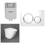 Geberit Sigma 8 RAK Sensation Rimless In Wall Cistern Toilet Suite with White Button Chrome Trim