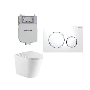Geberit Sigma 8 Isabella Rimless In Wall Cistern Toilet Suite with White Button Chrome Trim
