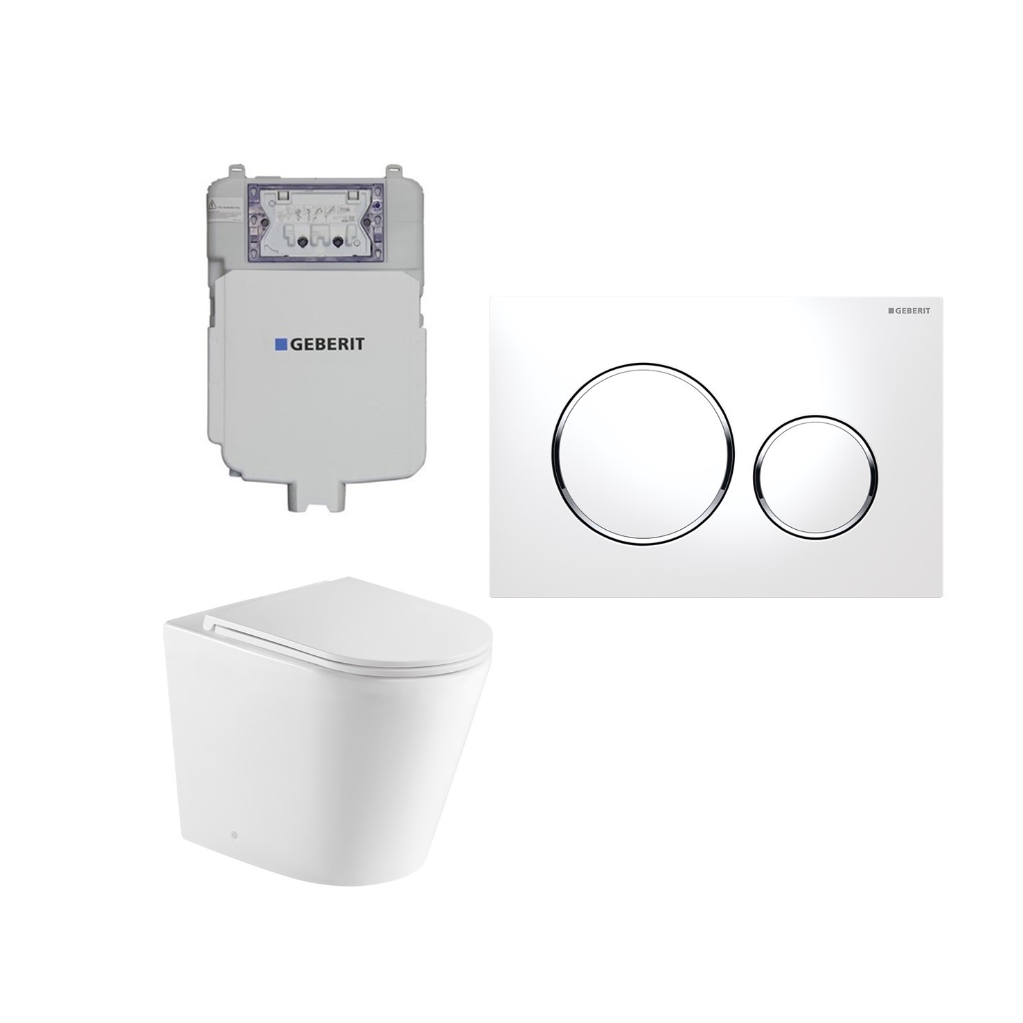 Geberit Sigma 8 Aluca Rimless  Tornado In Wall Cistern Toilet Suite with White Button Chrome Trim