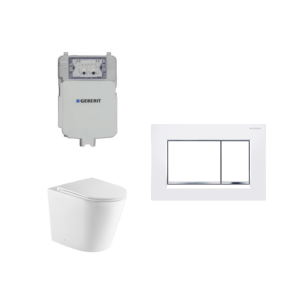 Geberit Sigma 8 Isabella Rimless In Wall Cistern Toilet Suite with White Square Button Chrome Trim