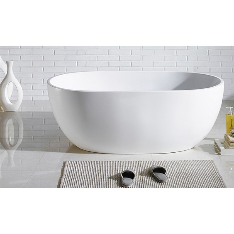1530x770x560mm Ovia Oval Bathtub Freestanding Acrylic GLOSS White Bath tub NO Overflow