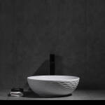 Ovia Claya Art Wavy Matt White Textured Above Counter Basin 400mm x 135mm