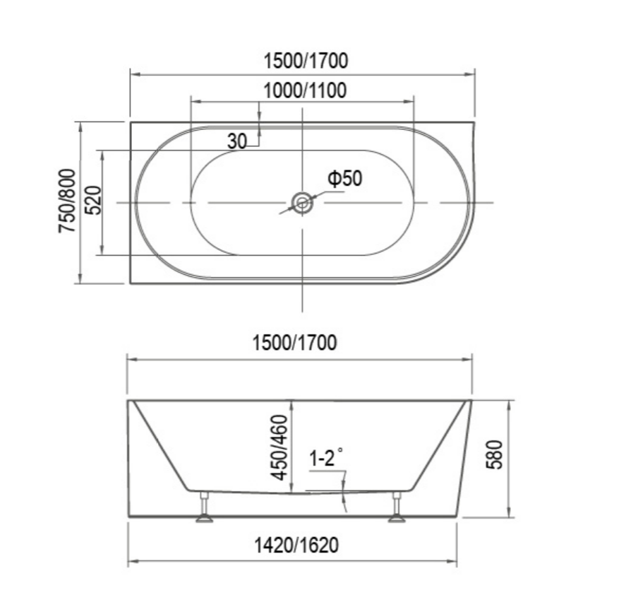 1700mm Left Hand Specs