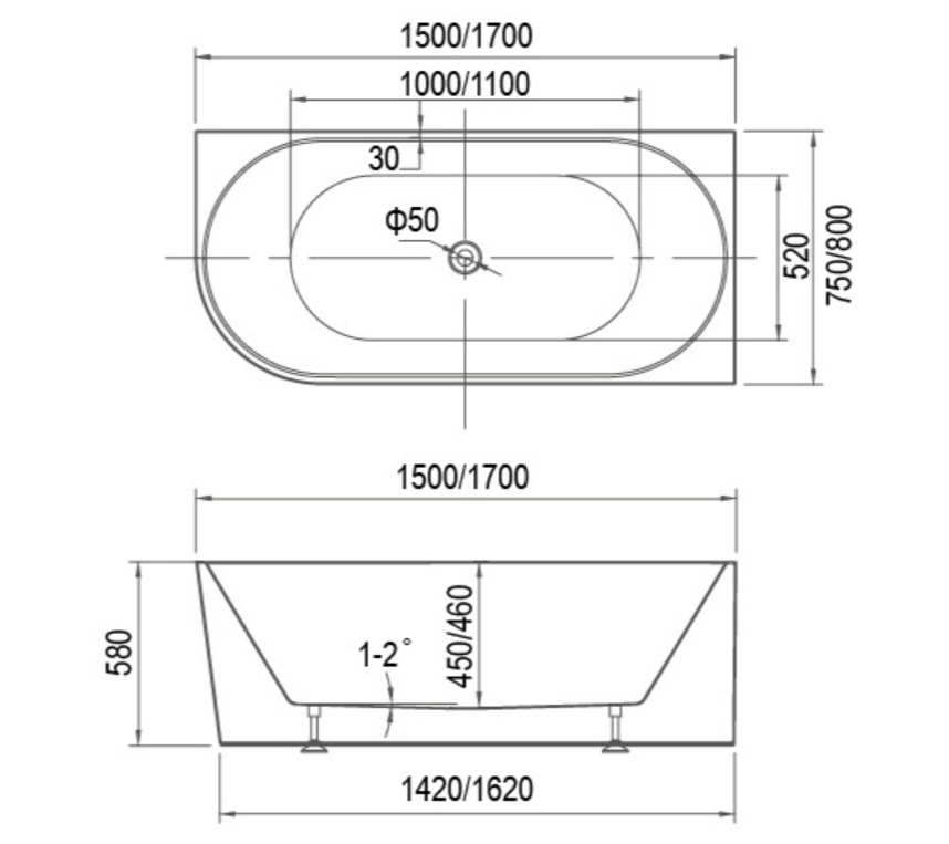 1700mm RIght Hand Specs