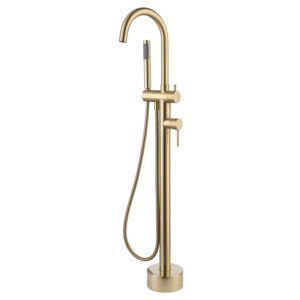 Fienza KAYA Floor Mounted Bath Mixer with Hand Shower Urban Brass Gold