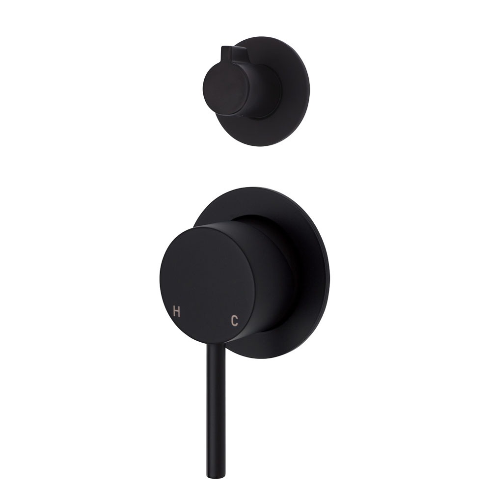 Fienza KAYA Wall Diverter Mixer Matte Black Small Round Plates