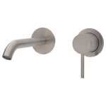 Fienza KAYA Wall Basin Bath Mixer Set Brushed Nickel Round Plates 160mm Outlet