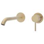 Fienza KAYA Wall Basin Bath Mixer Set Urban Brass Round Plate 160mm Outlet