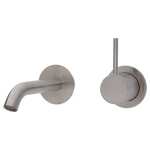 Fienza KAYA UP Wall Basin Bath Mixer Set Brushed Nickel Round Plates 200mm Outlet