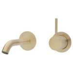 Fienza KAYA UP Wall Basin Bath Mixer Set Urban Brass Round Plates 160mm Outlet