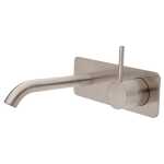 Fienza KAYA UP Wall Basin Bath Mixer Set Brushed Nickel Square Plate 160mm Outlet